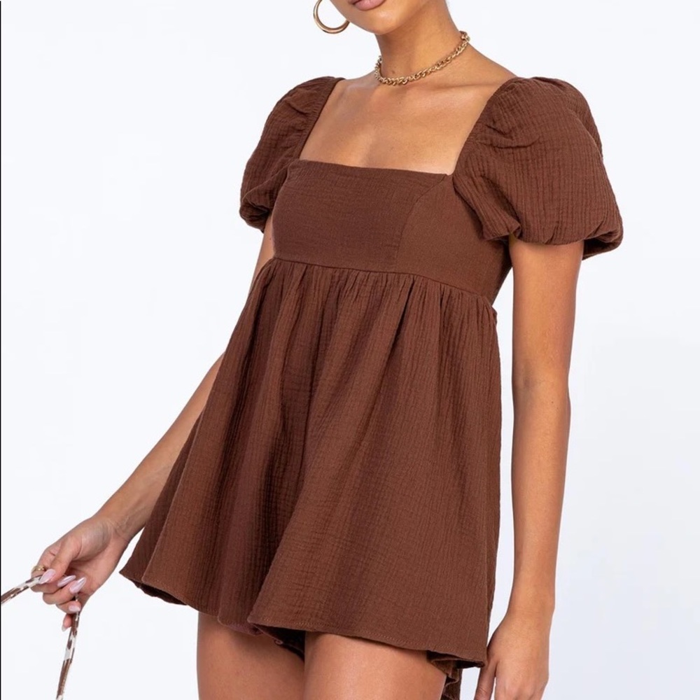 Princess Polly Lorna Romper Brown NWT